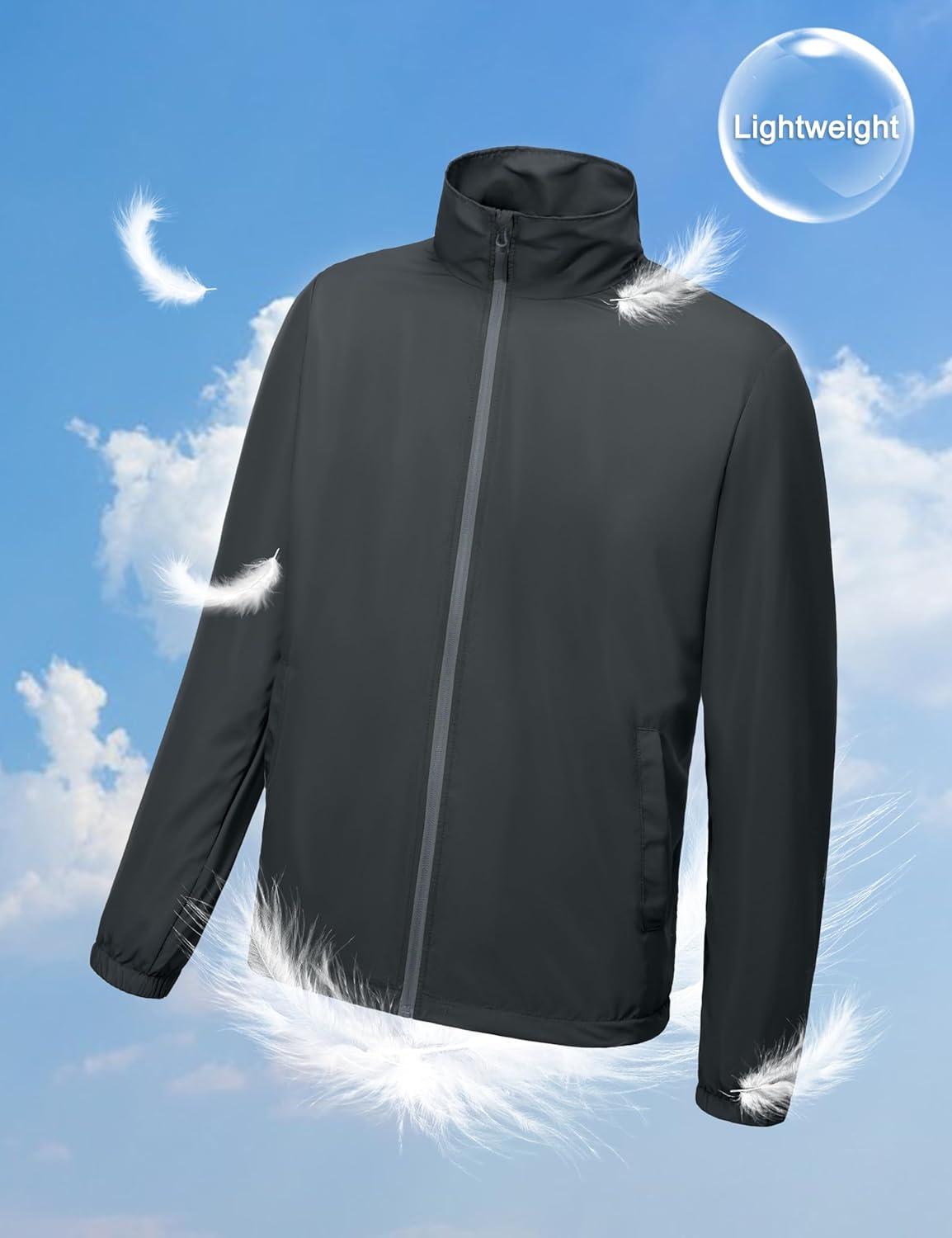 imageLittle Donkey Andy Mens Lightweight Breathable Windbreaker Golf Jacket UPF50 Windproof Outdoor Running CoatStand Collardark Gray