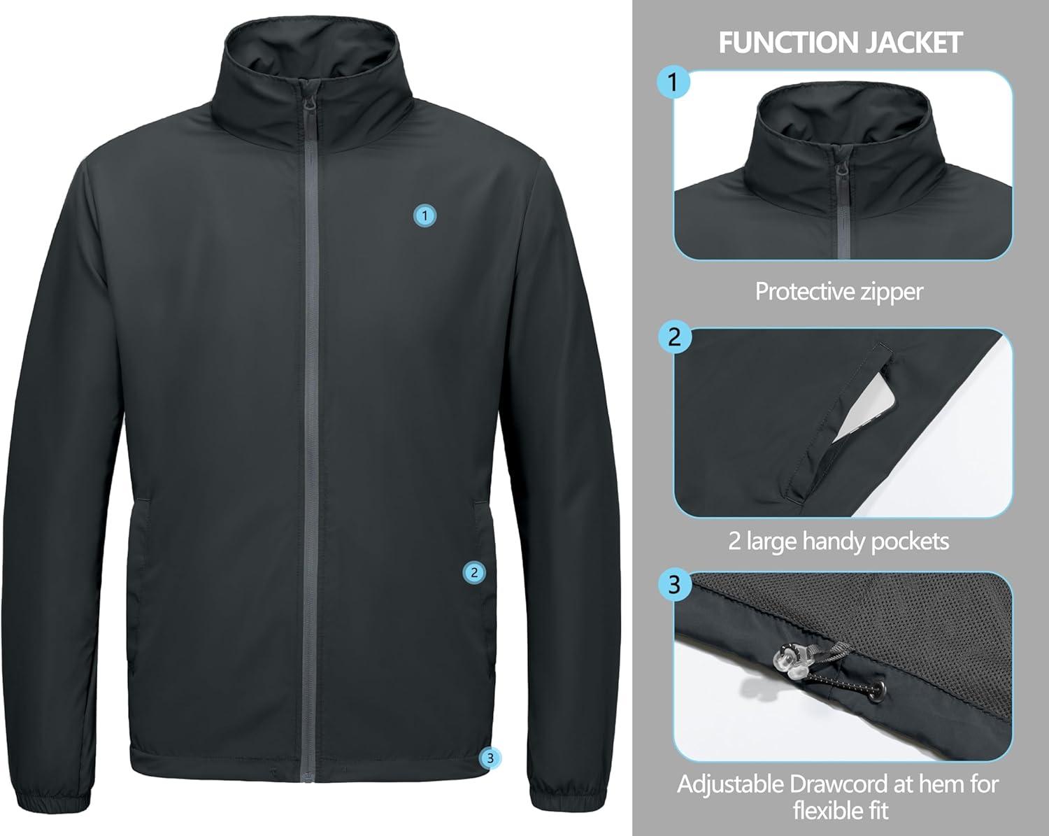 imageLittle Donkey Andy Mens Lightweight Breathable Windbreaker Golf Jacket UPF50 Windproof Outdoor Running CoatStand Collardark Gray