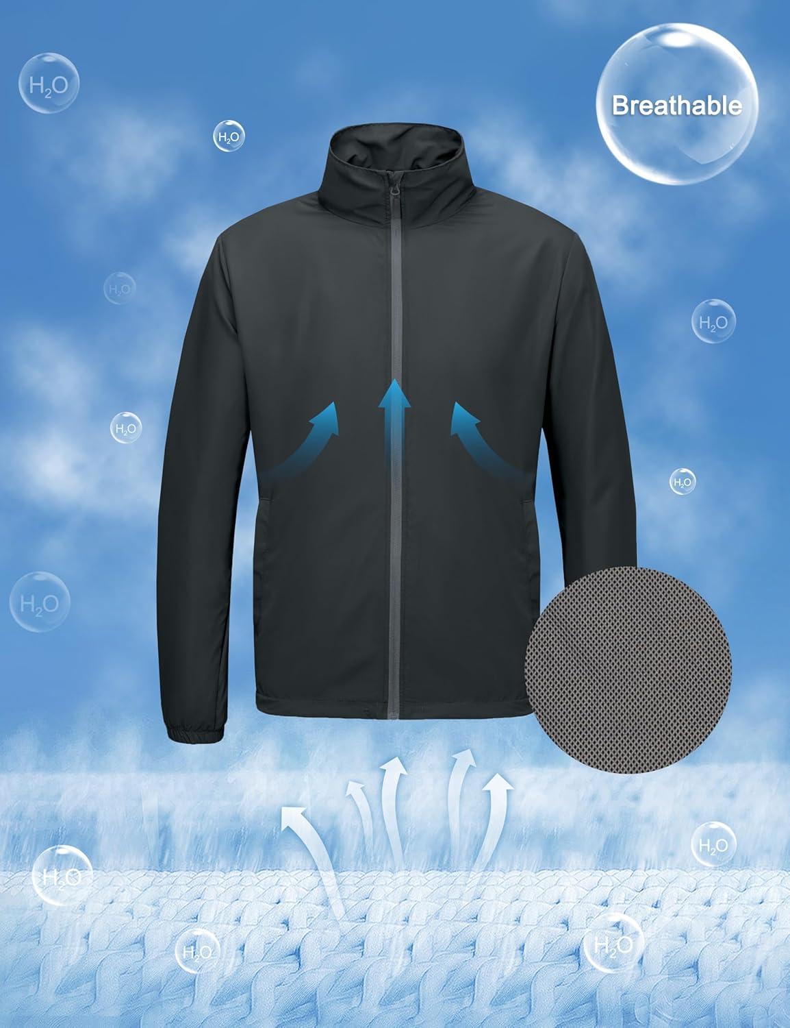 imageLittle Donkey Andy Mens Lightweight Breathable Windbreaker Golf Jacket UPF50 Windproof Outdoor Running CoatStand Collardark Gray