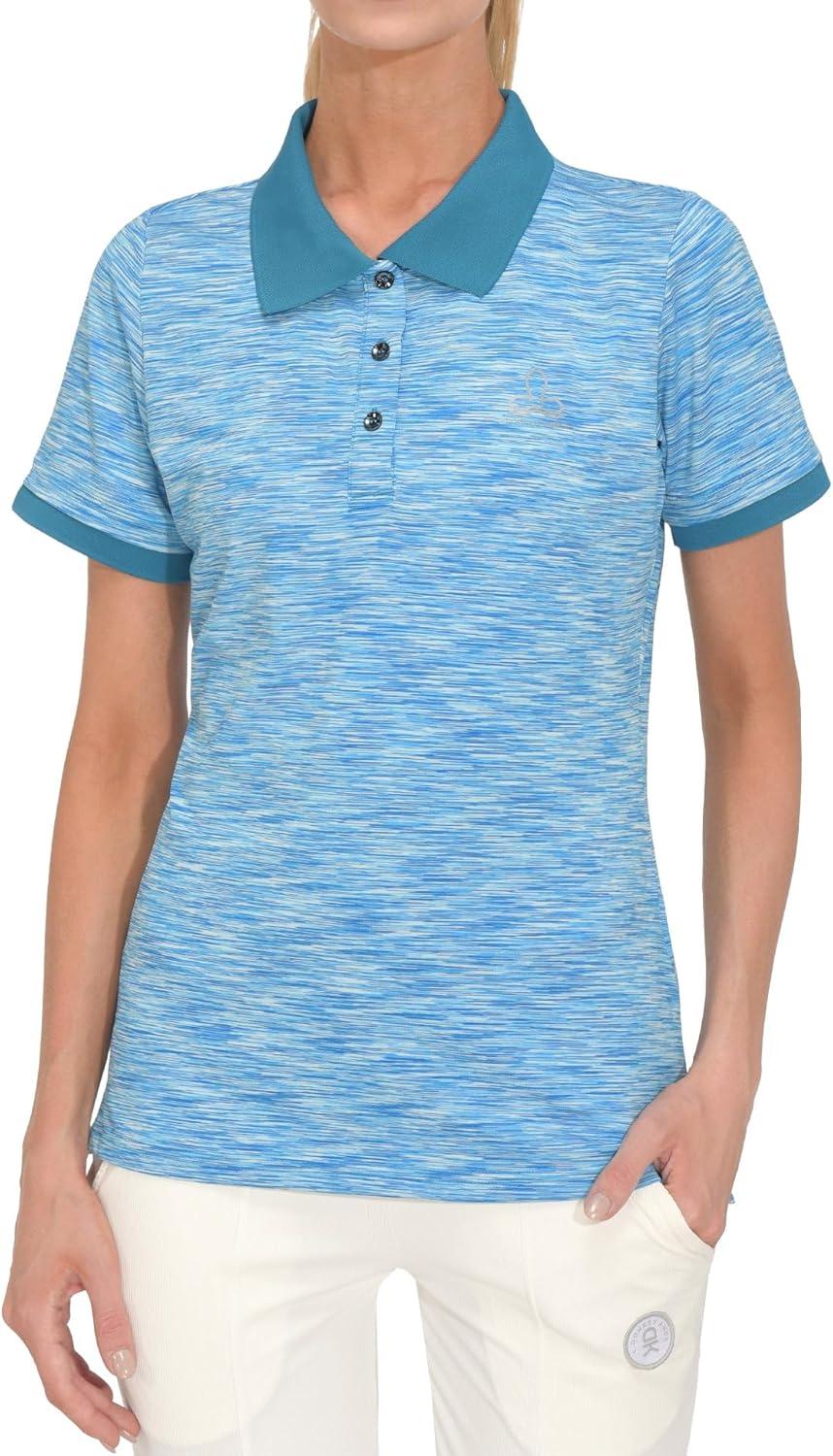 imageLittle Donkey Andy Womens Lightweight Short Sleeve Golf Polo Shirt 3Buttons Collared Quick Dry Moisture Wicking UPF 50Heather Blue