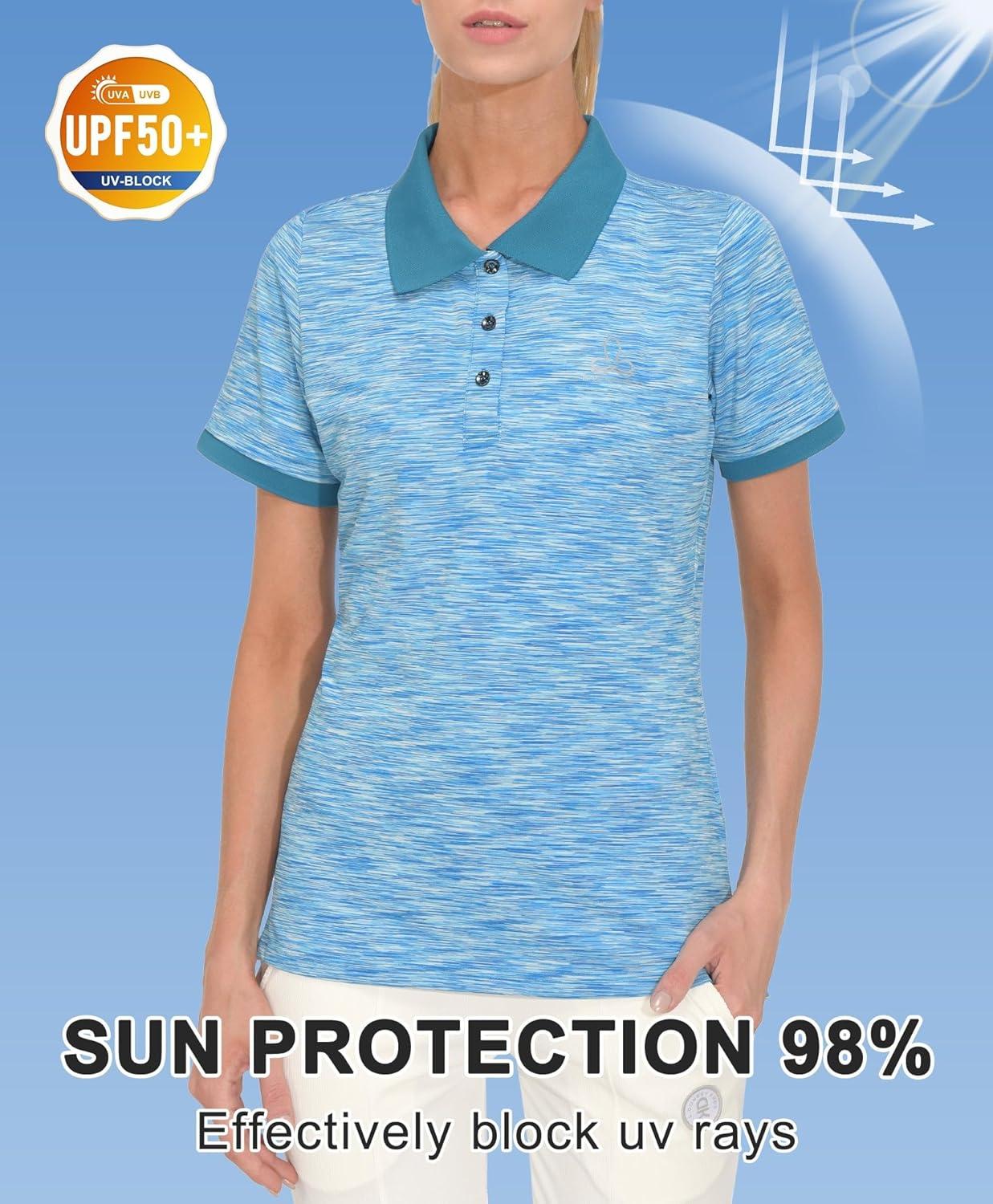 imageLittle Donkey Andy Womens Lightweight Short Sleeve Golf Polo Shirt 3Buttons Collared Quick Dry Moisture Wicking UPF 50Heather Blue