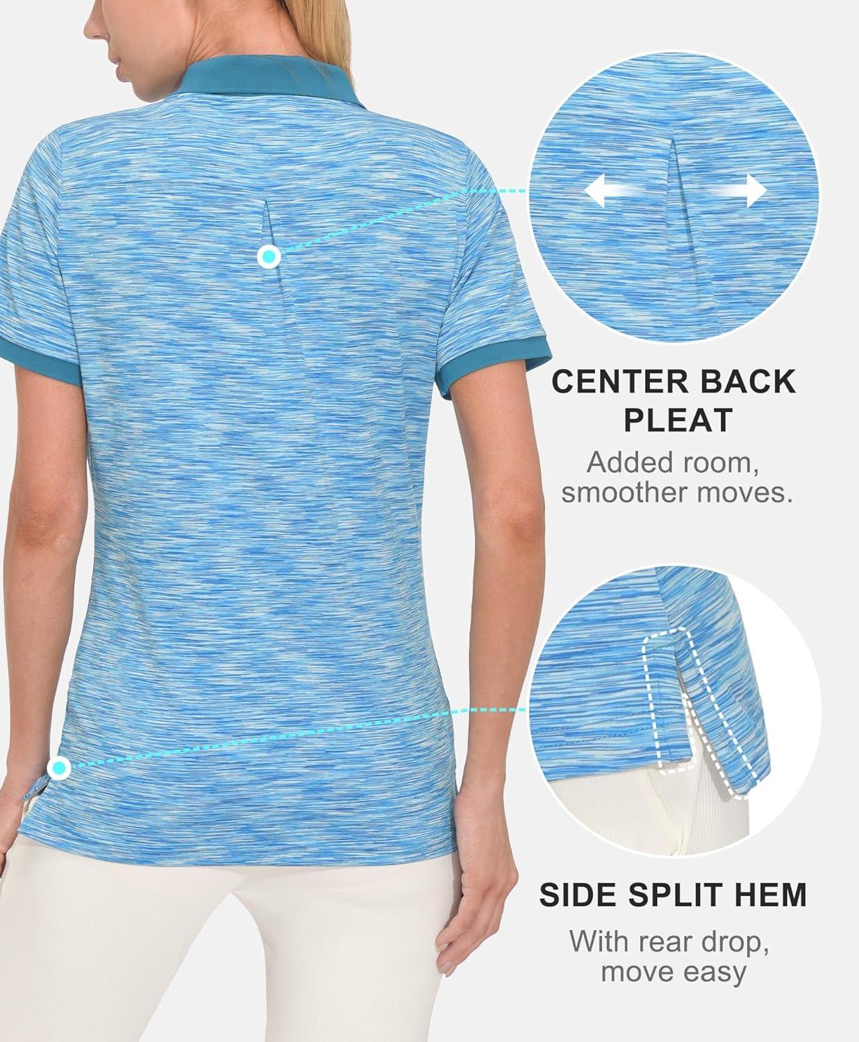 imageLittle Donkey Andy Womens Lightweight Short Sleeve Golf Polo Shirt 3Buttons Collared Quick Dry Moisture Wicking UPF 50Heather Blue
