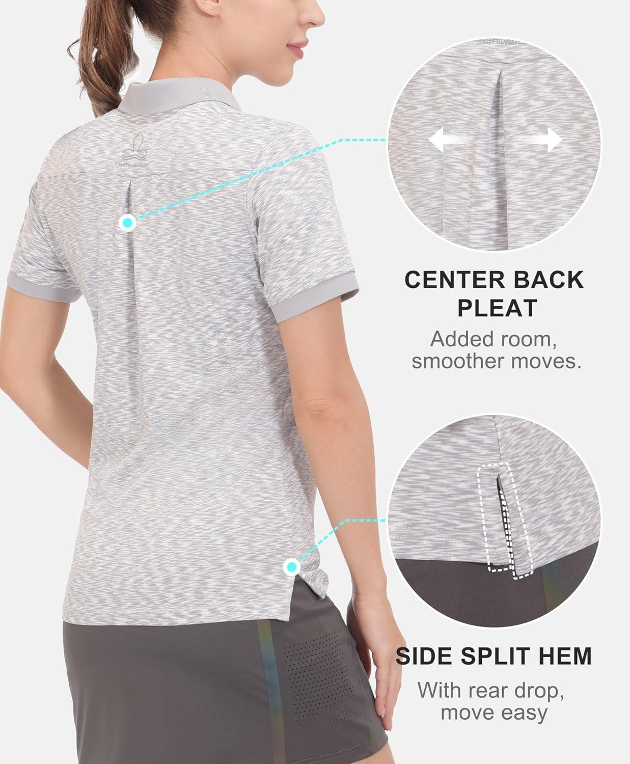 imageLittle Donkey Andy Womens Lightweight Short Sleeve Golf Polo Shirt 3Buttons Collared Quick Dry Moisture Wicking UPF 50Heather Grey