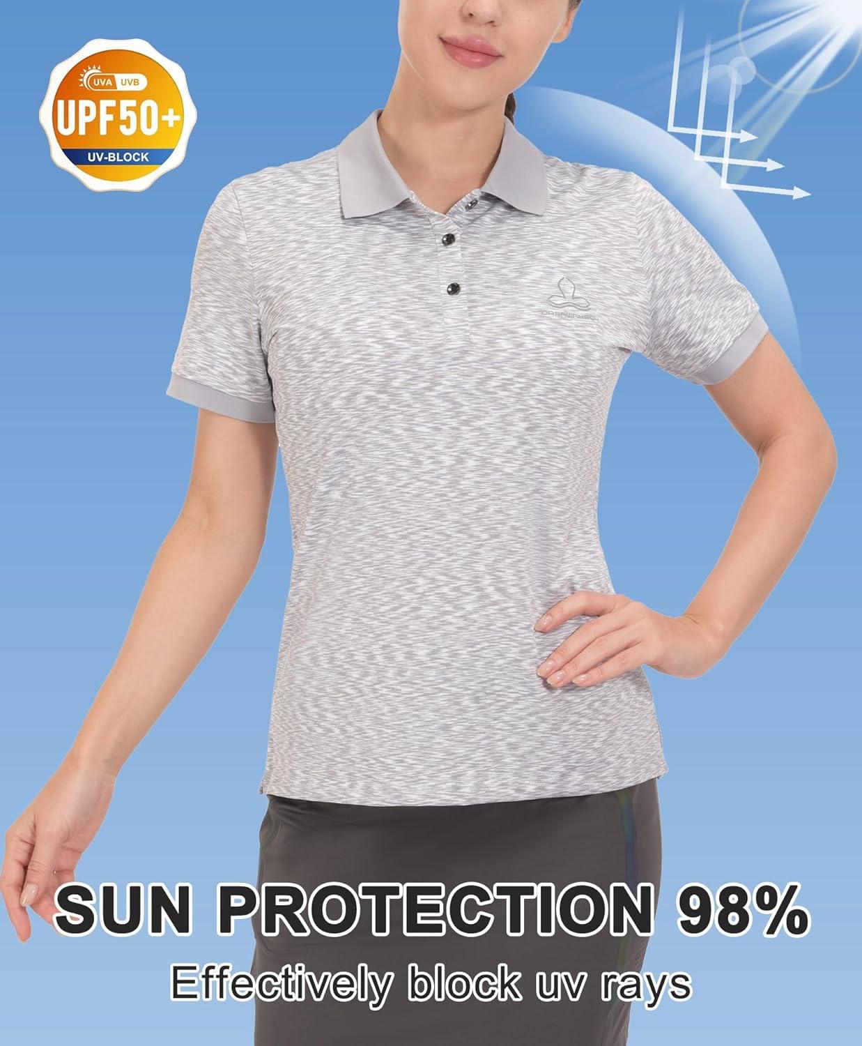 imageLittle Donkey Andy Womens Lightweight Short Sleeve Golf Polo Shirt 3Buttons Collared Quick Dry Moisture Wicking UPF 50Heather Grey