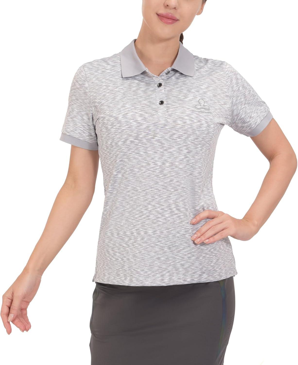 imageLittle Donkey Andy Womens Lightweight Short Sleeve Golf Polo Shirt 3Buttons Collared Quick Dry Moisture Wicking UPF 50Heather Grey