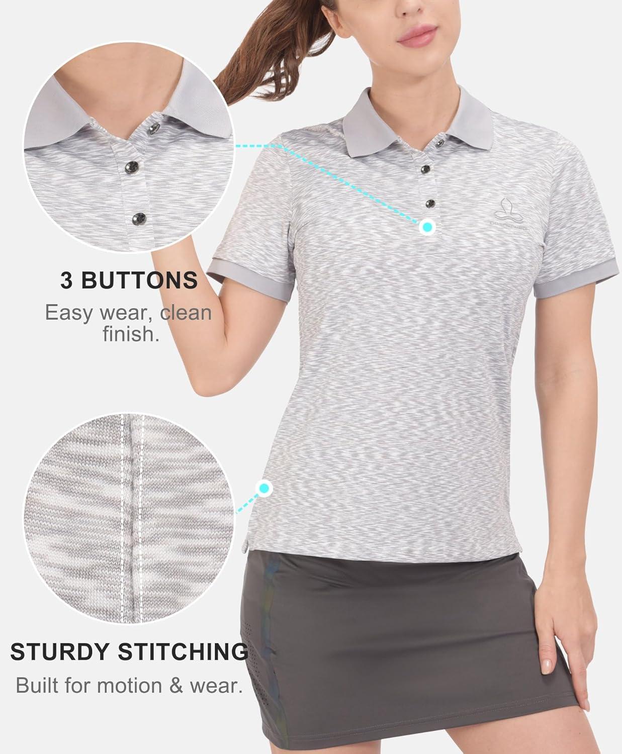 imageLittle Donkey Andy Womens Lightweight Short Sleeve Golf Polo Shirt 3Buttons Collared Quick Dry Moisture Wicking UPF 50Heather Grey