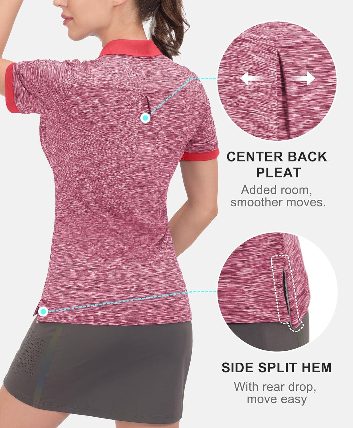 imageLittle Donkey Andy Womens Lightweight Short Sleeve Golf Polo Shirt 3Buttons Collared Quick Dry Moisture Wicking UPF 50Heather Red