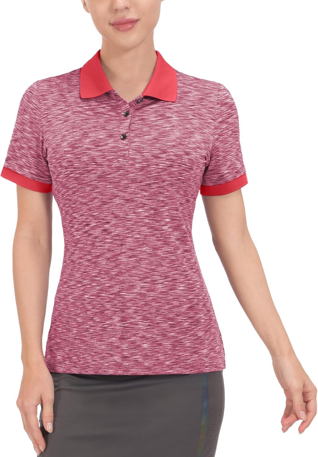 imageLittle Donkey Andy Womens Lightweight Short Sleeve Golf Polo Shirt 3Buttons Collared Quick Dry Moisture Wicking UPF 50Heather Red