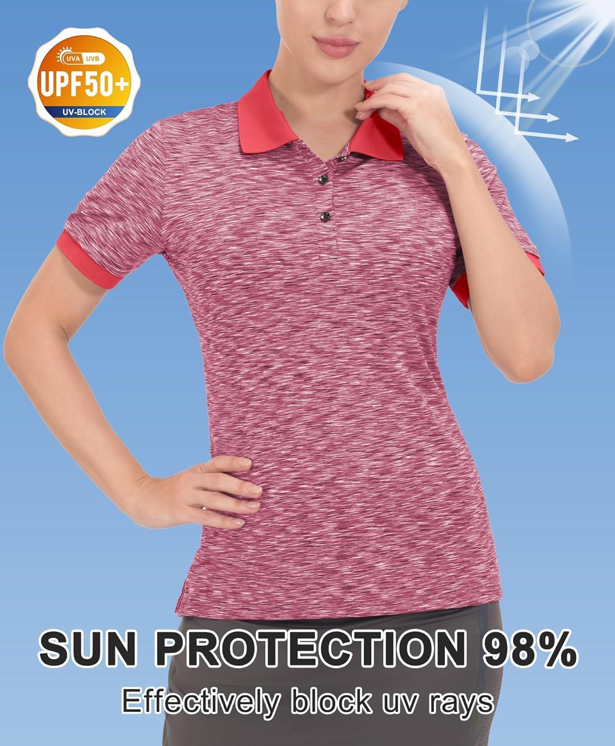imageLittle Donkey Andy Womens Lightweight Short Sleeve Golf Polo Shirt 3Buttons Collared Quick Dry Moisture Wicking UPF 50Heather Red