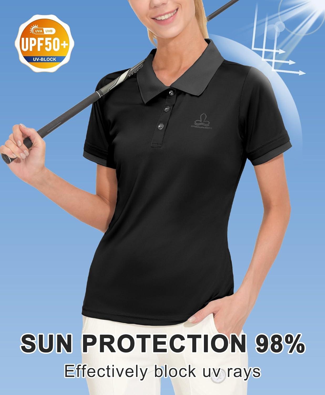 imageLittle Donkey Andy Womens Lightweight Short Sleeve Golf Polo Shirt 3Buttons Collared Quick Dry Moisture Wicking UPF 50Pure Black