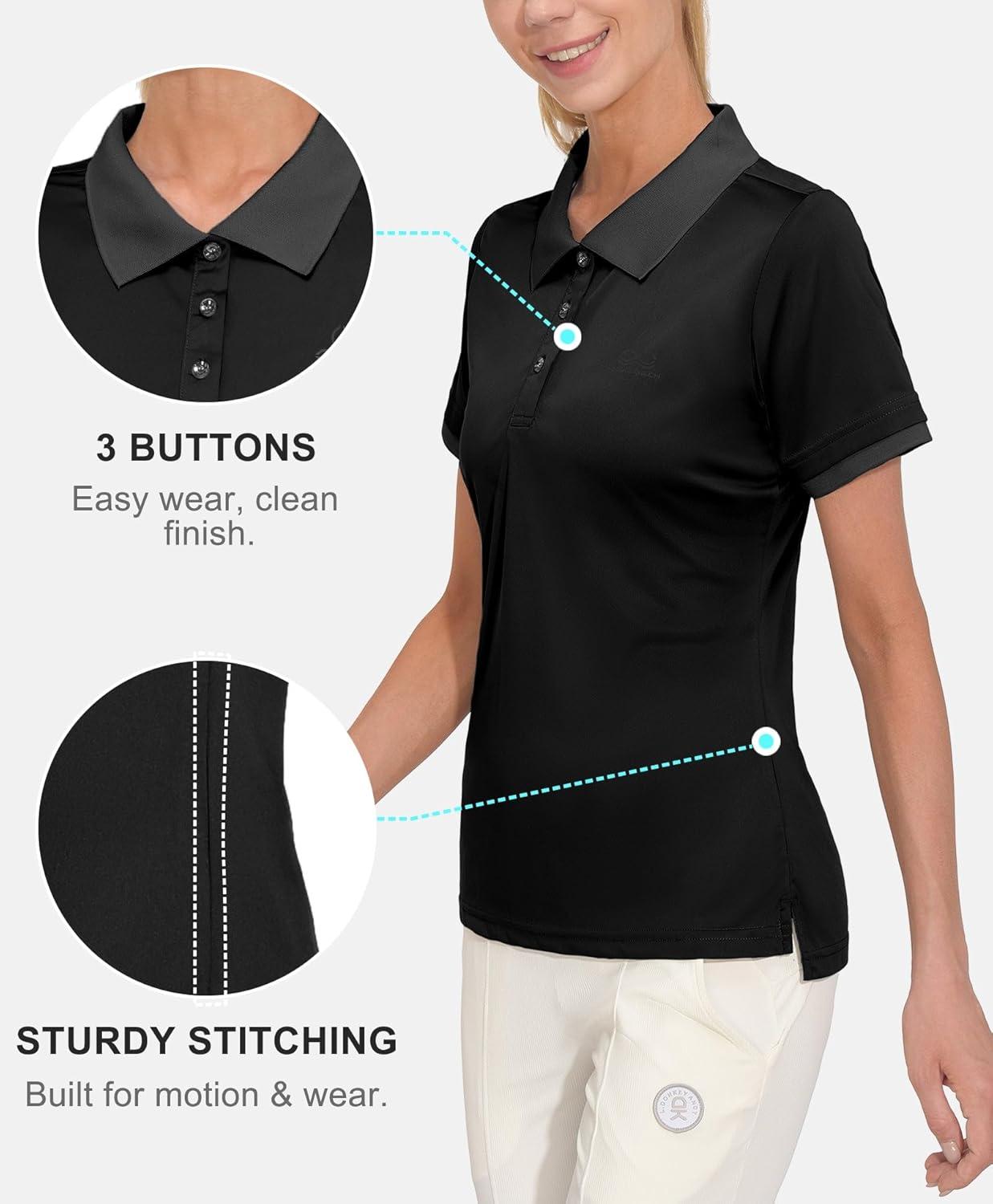 imageLittle Donkey Andy Womens Lightweight Short Sleeve Golf Polo Shirt 3Buttons Collared Quick Dry Moisture Wicking UPF 50Pure Black