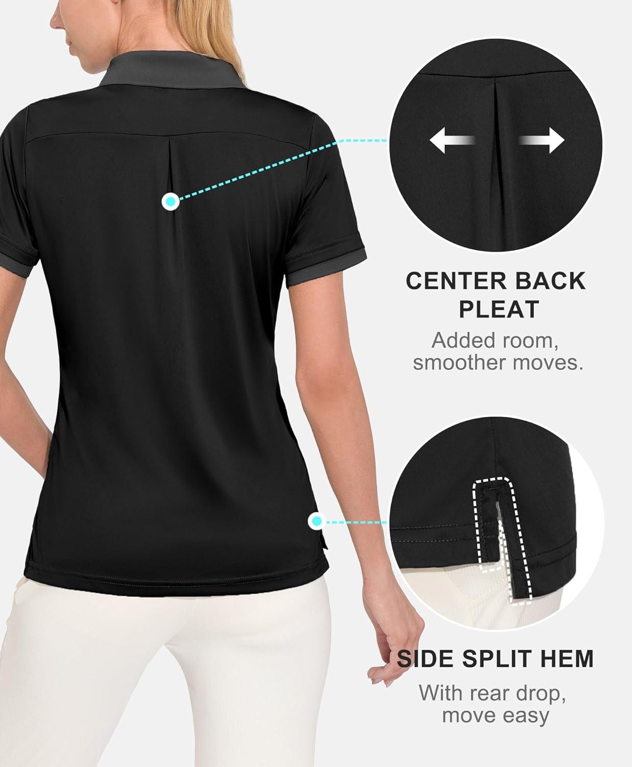 imageLittle Donkey Andy Womens Lightweight Short Sleeve Golf Polo Shirt 3Buttons Collared Quick Dry Moisture Wicking UPF 50Pure Black