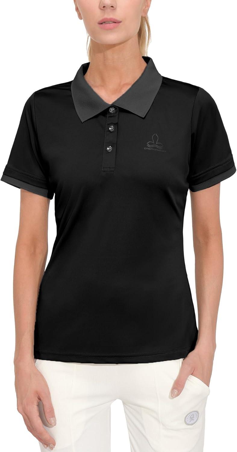 imageLittle Donkey Andy Womens Lightweight Short Sleeve Golf Polo Shirt 3Buttons Collared Quick Dry Moisture Wicking UPF 50Pure Black