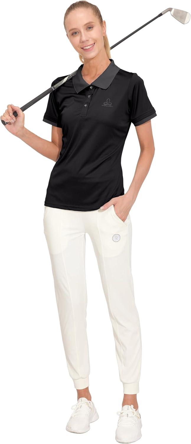 imageLittle Donkey Andy Womens Lightweight Short Sleeve Golf Polo Shirt 3Buttons Collared Quick Dry Moisture Wicking UPF 50Pure Black