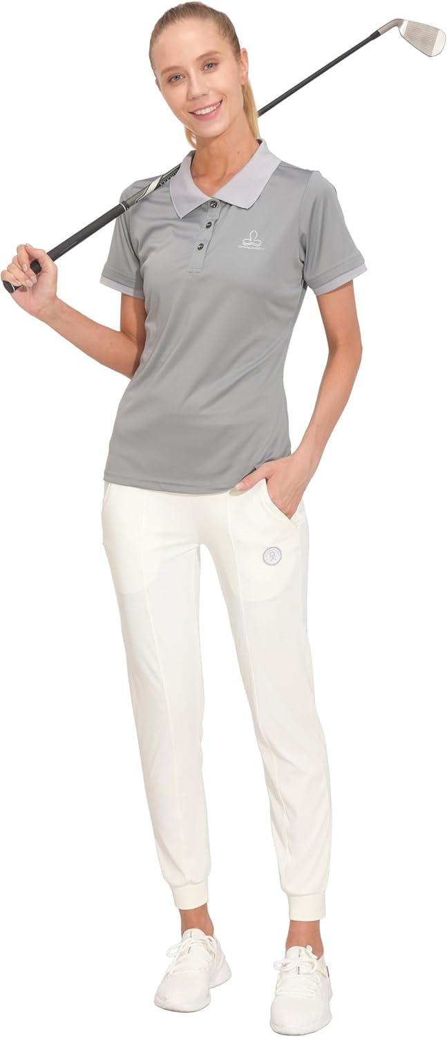 imageLittle Donkey Andy Womens Lightweight Short Sleeve Golf Polo Shirt 3Buttons Collared Quick Dry Moisture Wicking UPF 50Pure Grey
