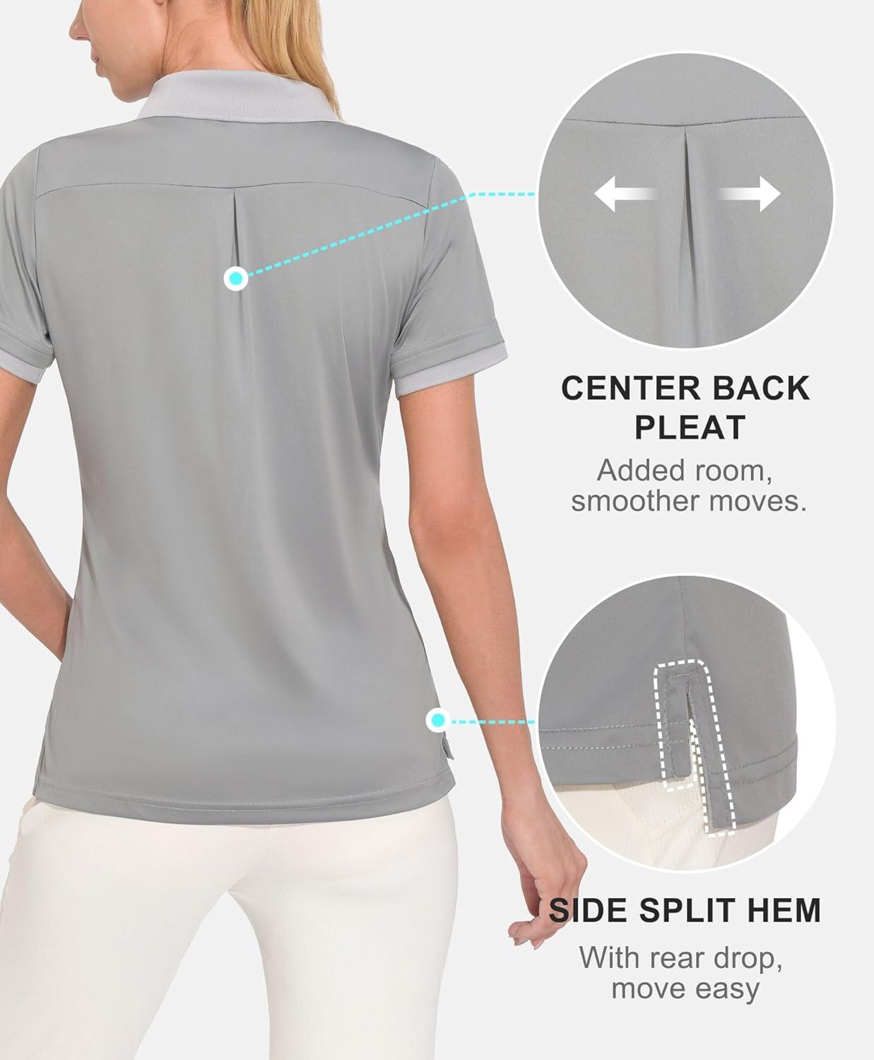 imageLittle Donkey Andy Womens Lightweight Short Sleeve Golf Polo Shirt 3Buttons Collared Quick Dry Moisture Wicking UPF 50Pure Grey