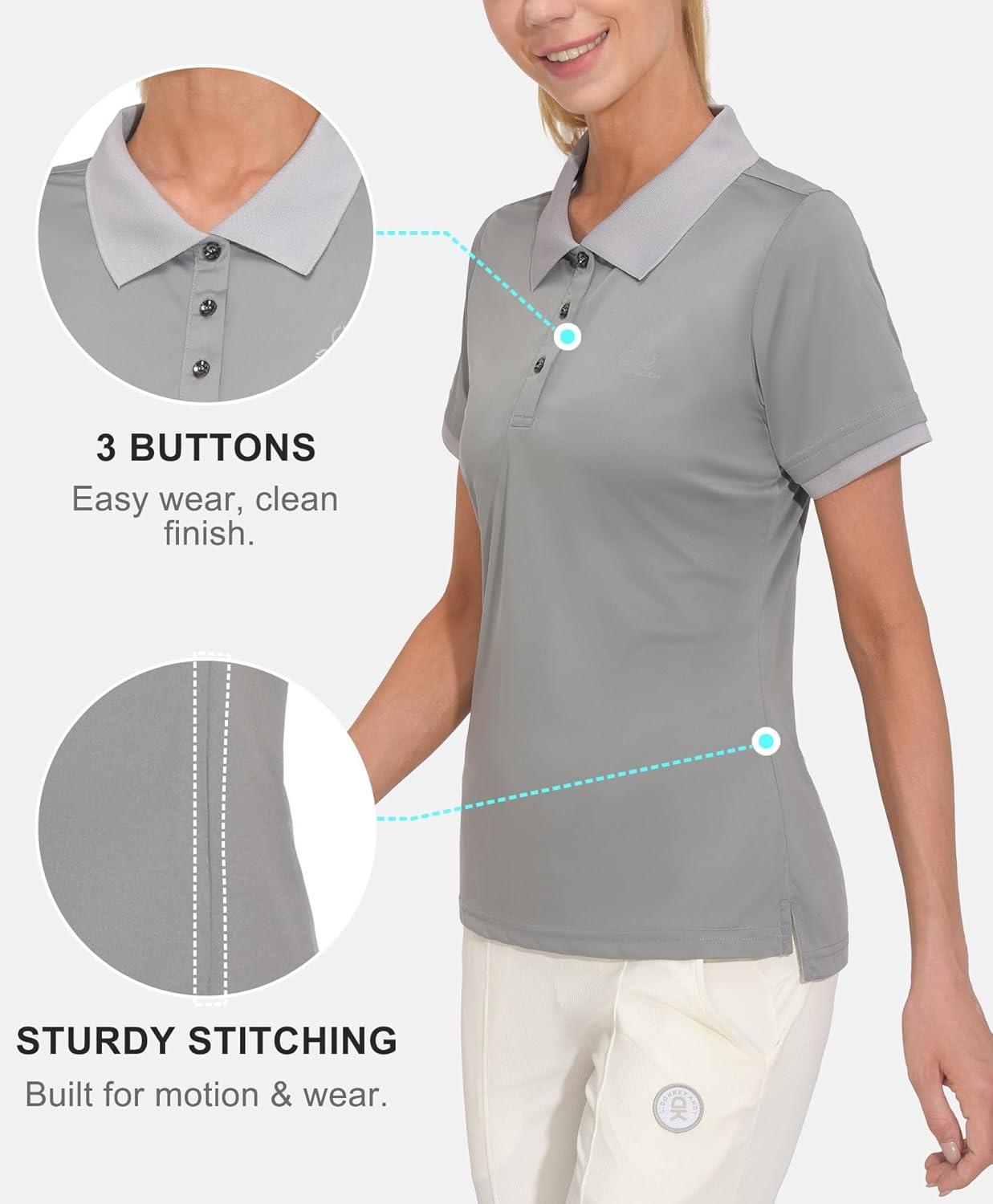 imageLittle Donkey Andy Womens Lightweight Short Sleeve Golf Polo Shirt 3Buttons Collared Quick Dry Moisture Wicking UPF 50Pure Grey