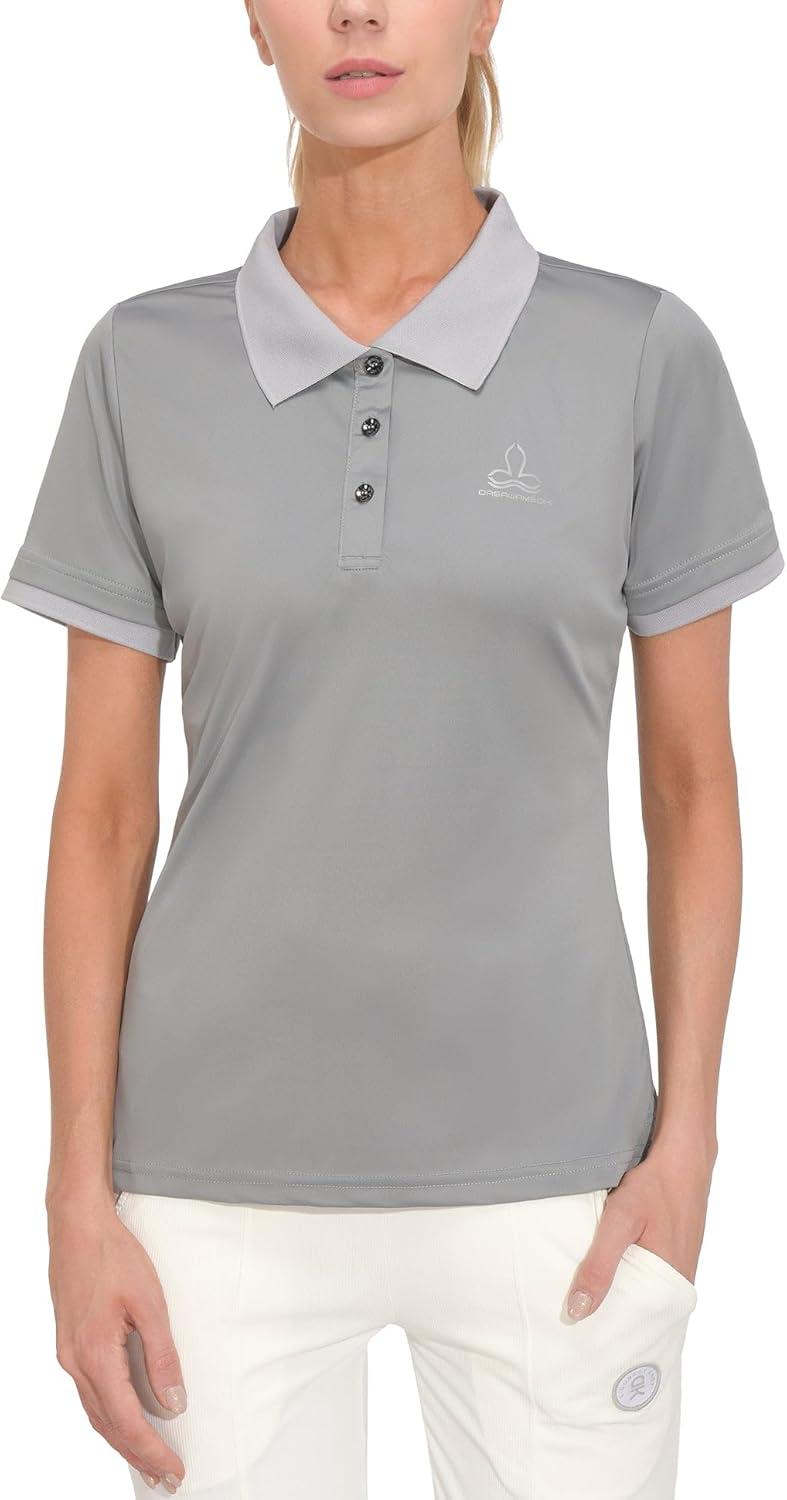 imageLittle Donkey Andy Womens Lightweight Short Sleeve Golf Polo Shirt 3Buttons Collared Quick Dry Moisture Wicking UPF 50Pure Grey
