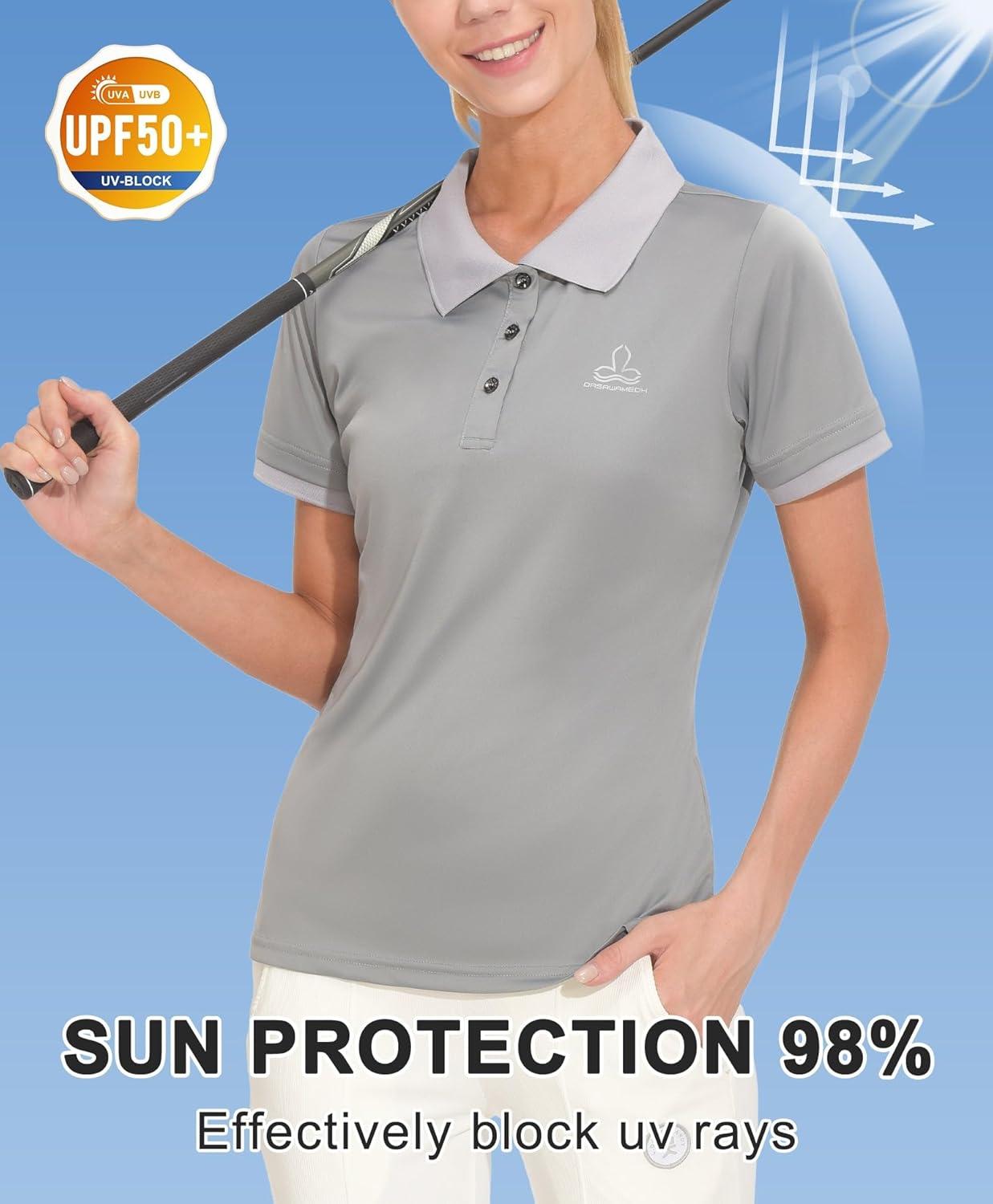 imageLittle Donkey Andy Womens Lightweight Short Sleeve Golf Polo Shirt 3Buttons Collared Quick Dry Moisture Wicking UPF 50Pure Grey