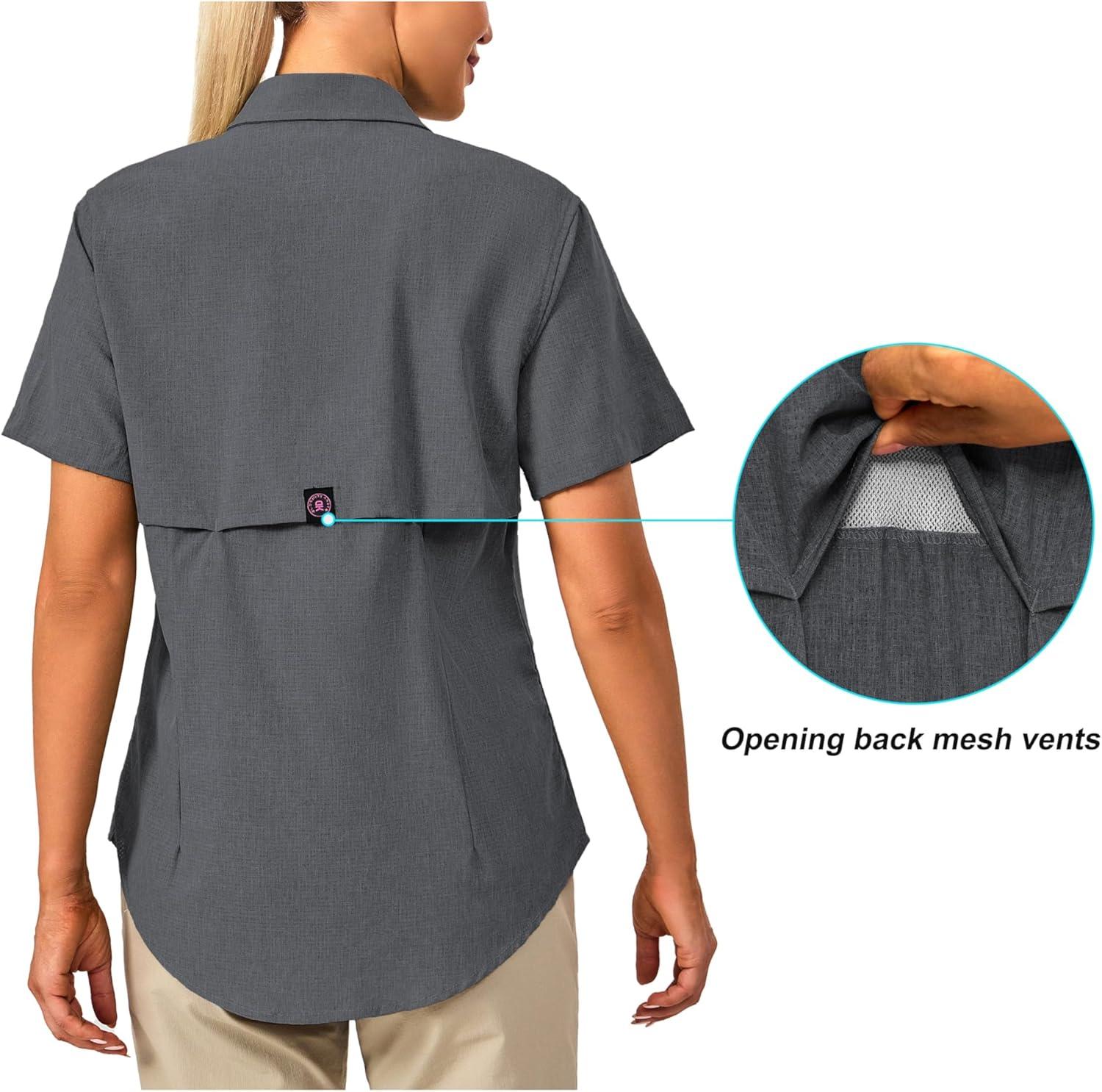 imageLittle Donkey Andy Womens Lightweight UPF 50 Short Sleeve Shirt Breathable Fishing Hiking Shirt AirHoles TechCarbon Heathershort