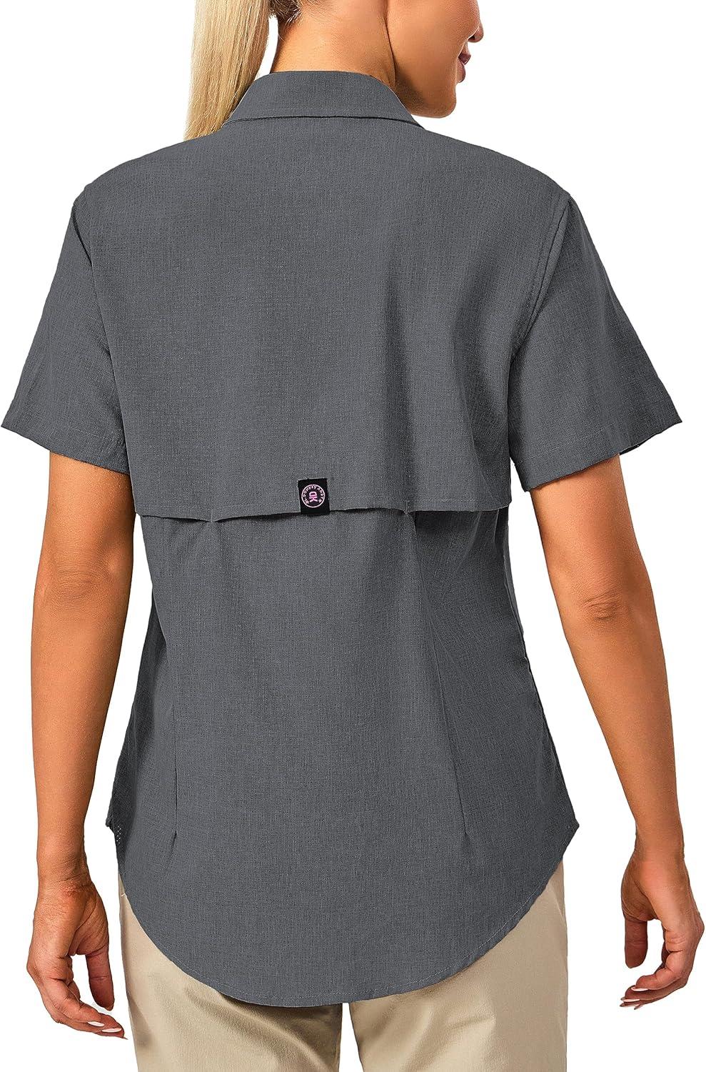 imageLittle Donkey Andy Womens Lightweight UPF 50 Short Sleeve Shirt Breathable Fishing Hiking Shirt AirHoles TechCarbon Heathershort