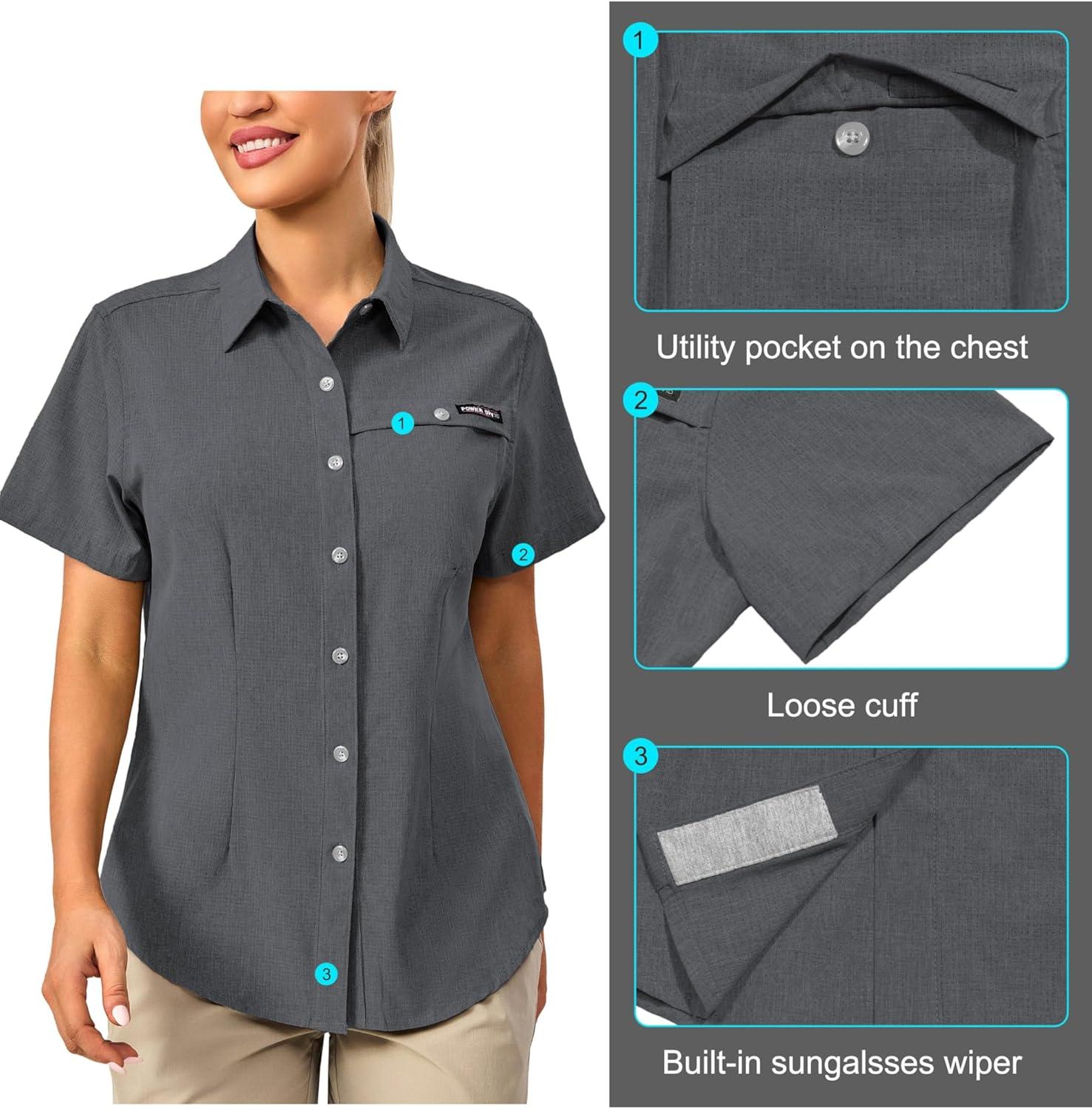 imageLittle Donkey Andy Womens Lightweight UPF 50 Short Sleeve Shirt Breathable Fishing Hiking Shirt AirHoles TechCarbon Heathershort
