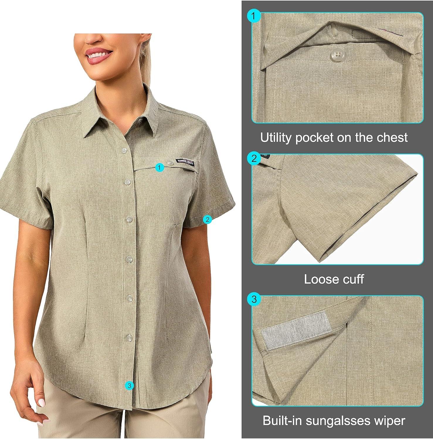 imageLittle Donkey Andy Womens Lightweight UPF 50 Short Sleeve Shirt Breathable Fishing Hiking Shirt AirHoles TechLaurel Oak Heathershort