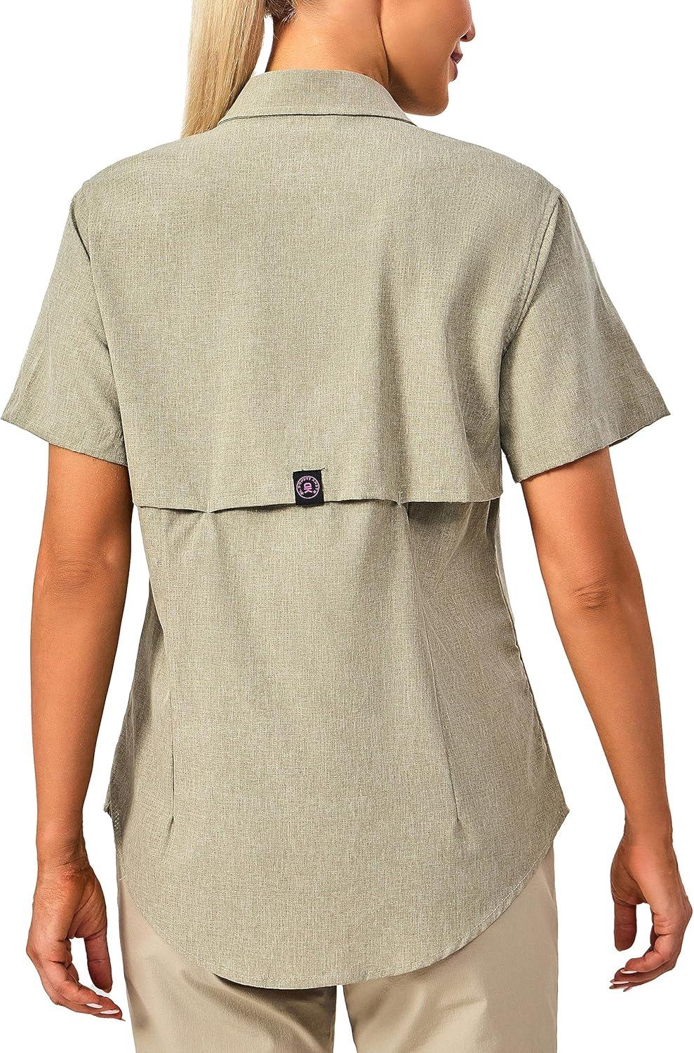 imageLittle Donkey Andy Womens Lightweight UPF 50 Short Sleeve Shirt Breathable Fishing Hiking Shirt AirHoles TechLaurel Oak Heathershort