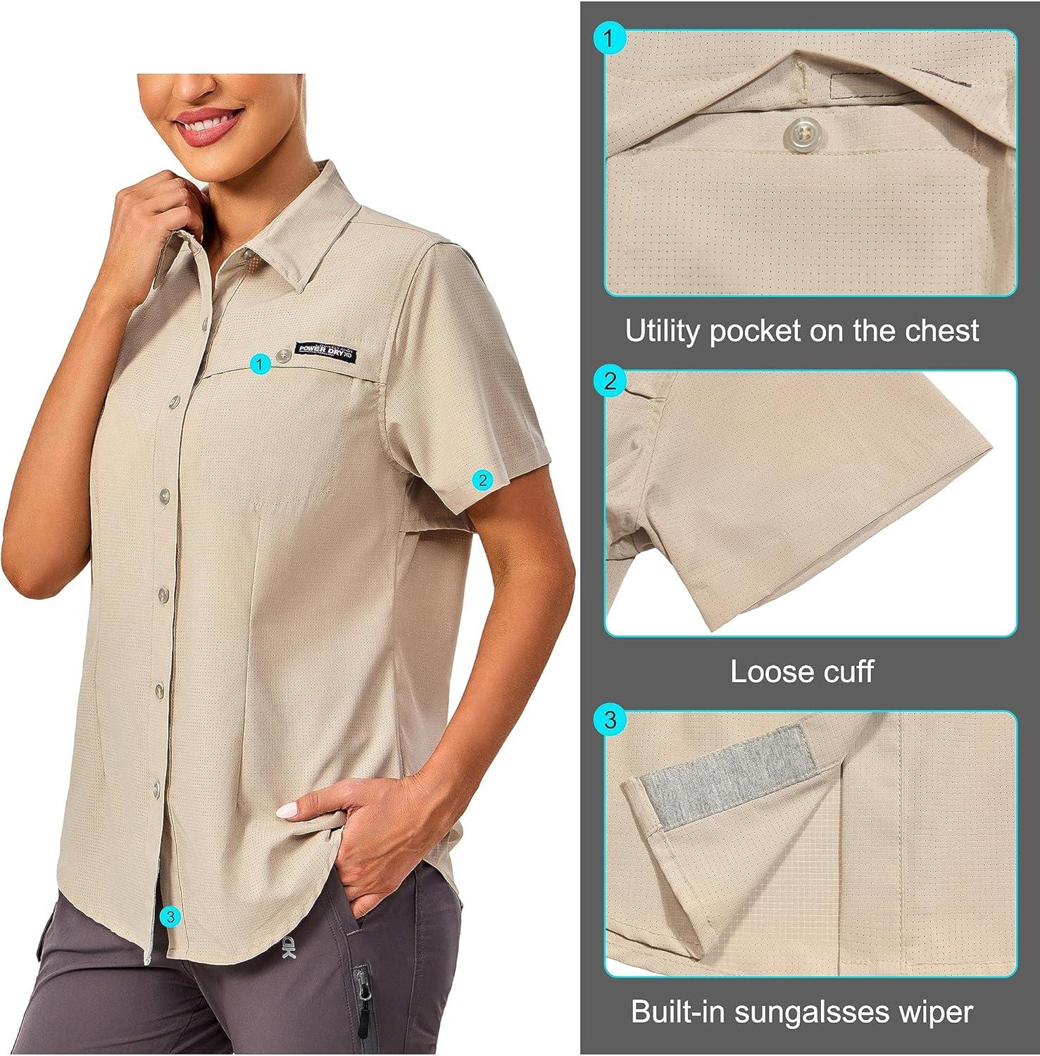 imageLittle Donkey Andy Womens Lightweight UPF 50 Short Sleeve Shirt Breathable Fishing Hiking Shirt AirHoles TechLight Khaki Heathershort