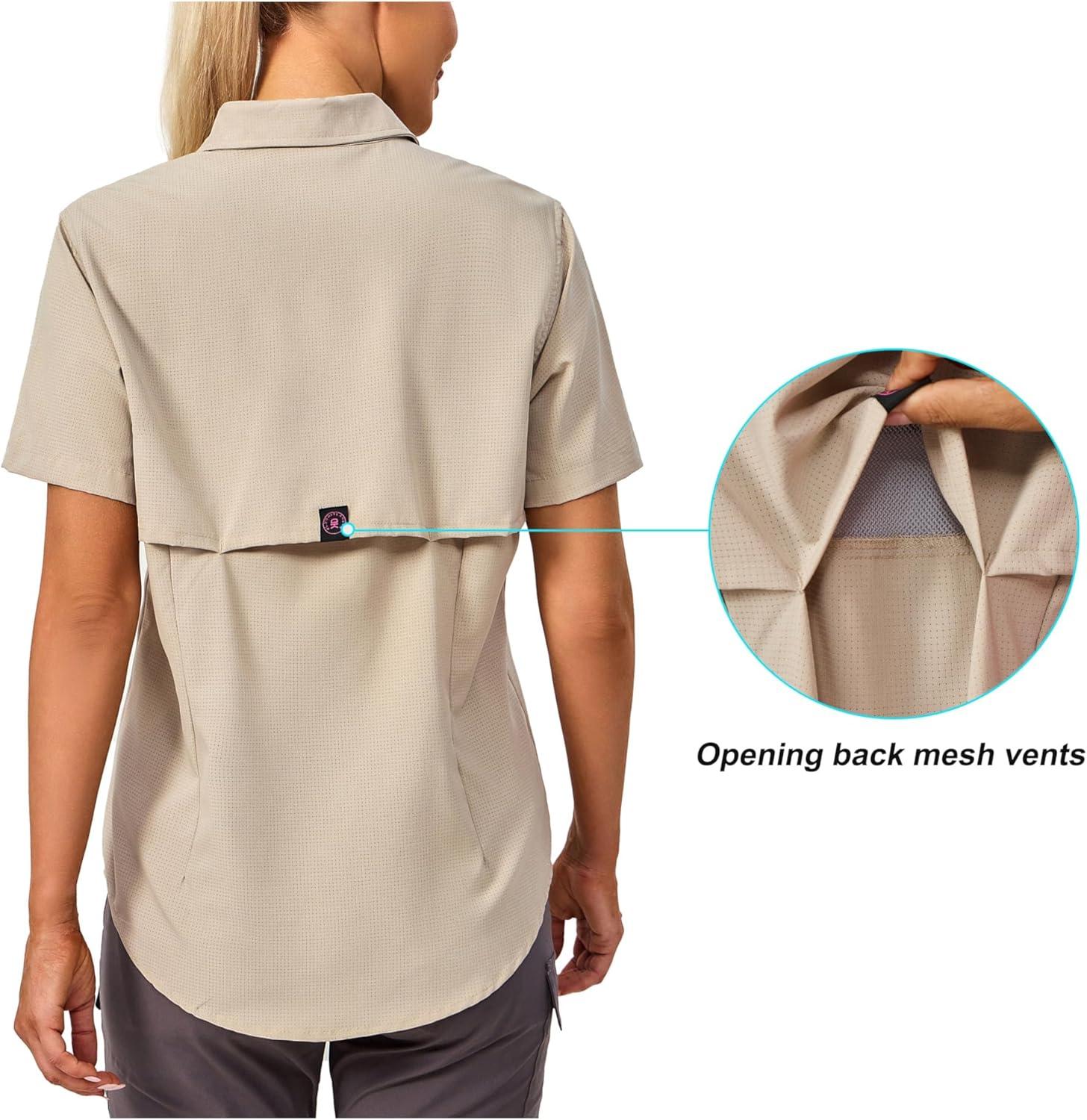 imageLittle Donkey Andy Womens Lightweight UPF 50 Short Sleeve Shirt Breathable Fishing Hiking Shirt AirHoles TechLight Khaki Heathershort