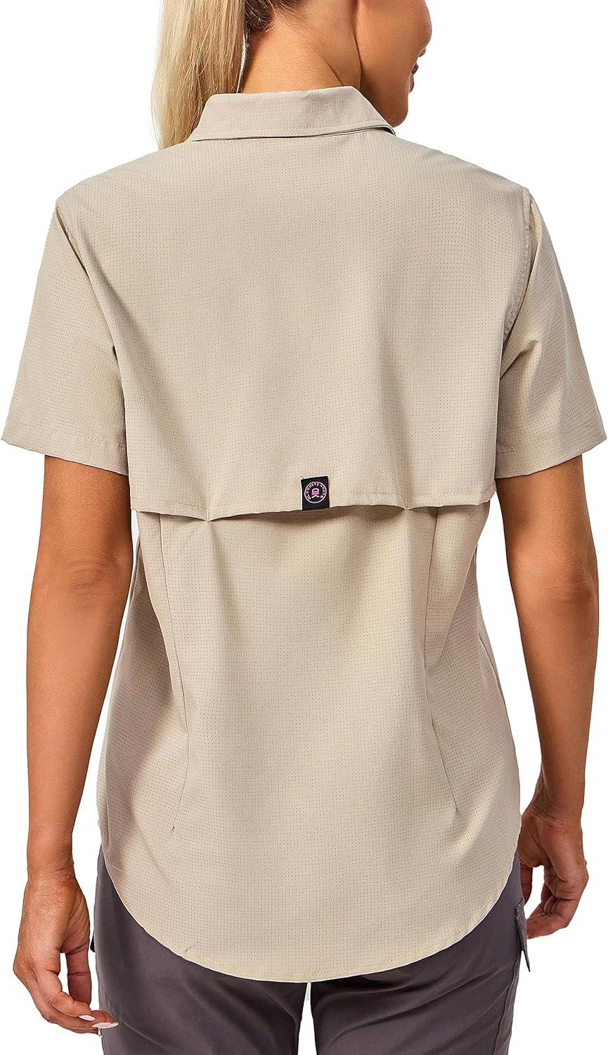 imageLittle Donkey Andy Womens Lightweight UPF 50 Short Sleeve Shirt Breathable Fishing Hiking Shirt AirHoles TechLight Khaki Heathershort