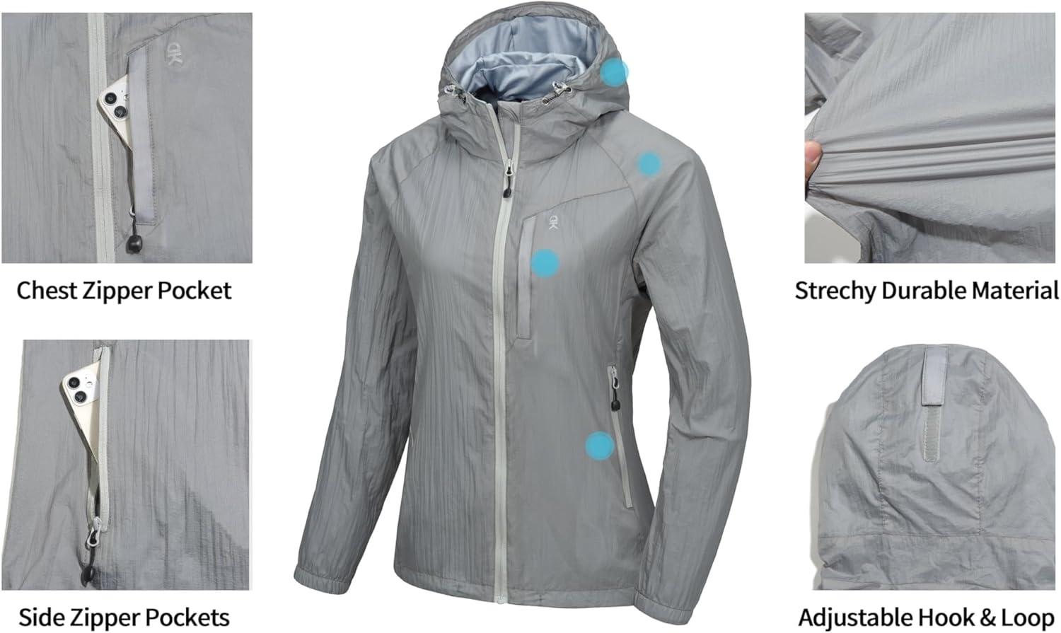 imageLittle Donkey Andy Womens Packable Lightweight Hooded Jacket Windproof Windbreaker with Recycled InsulationGrey