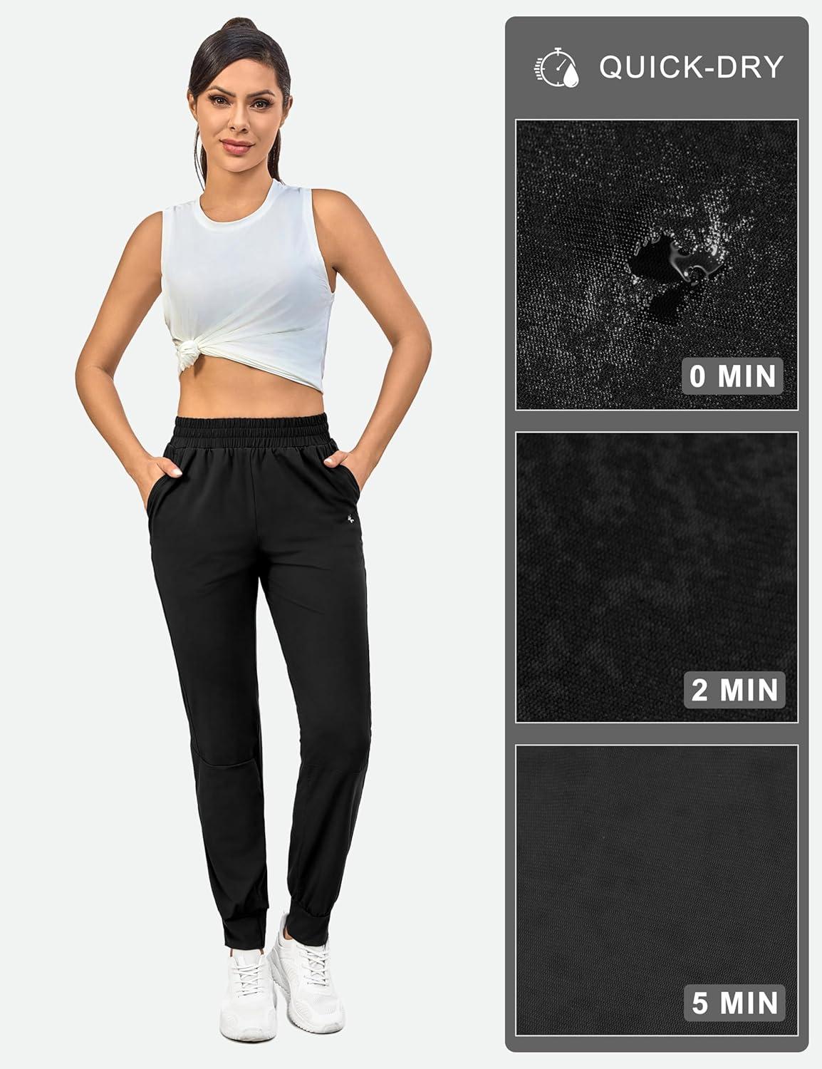 imageLittle Donkey Andy Womens Stretch Joggers with Pockets QuickDry Lightweight Running Pants for WomenBlack