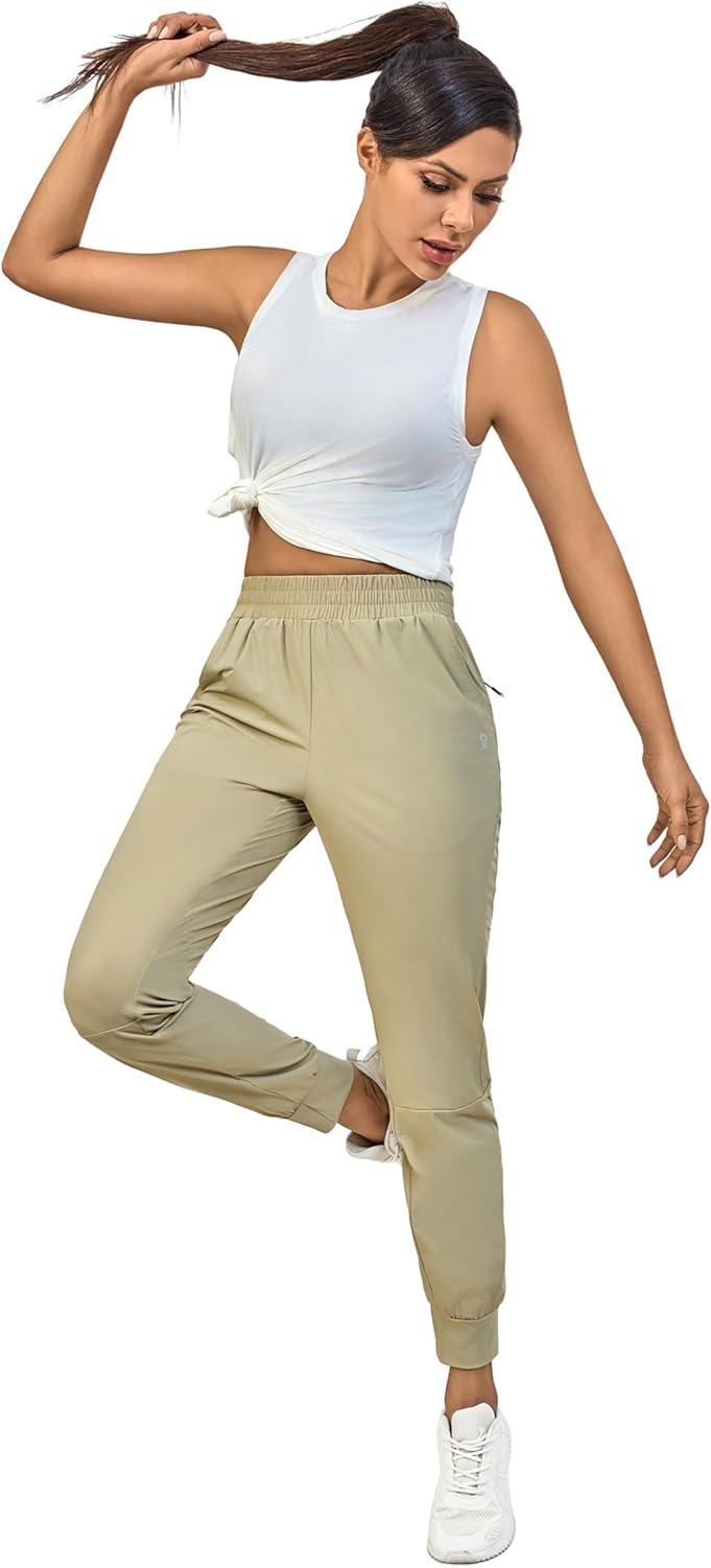 imageLittle Donkey Andy Womens Stretch Joggers with Pockets QuickDry Lightweight Running Pants for WomenKhaki