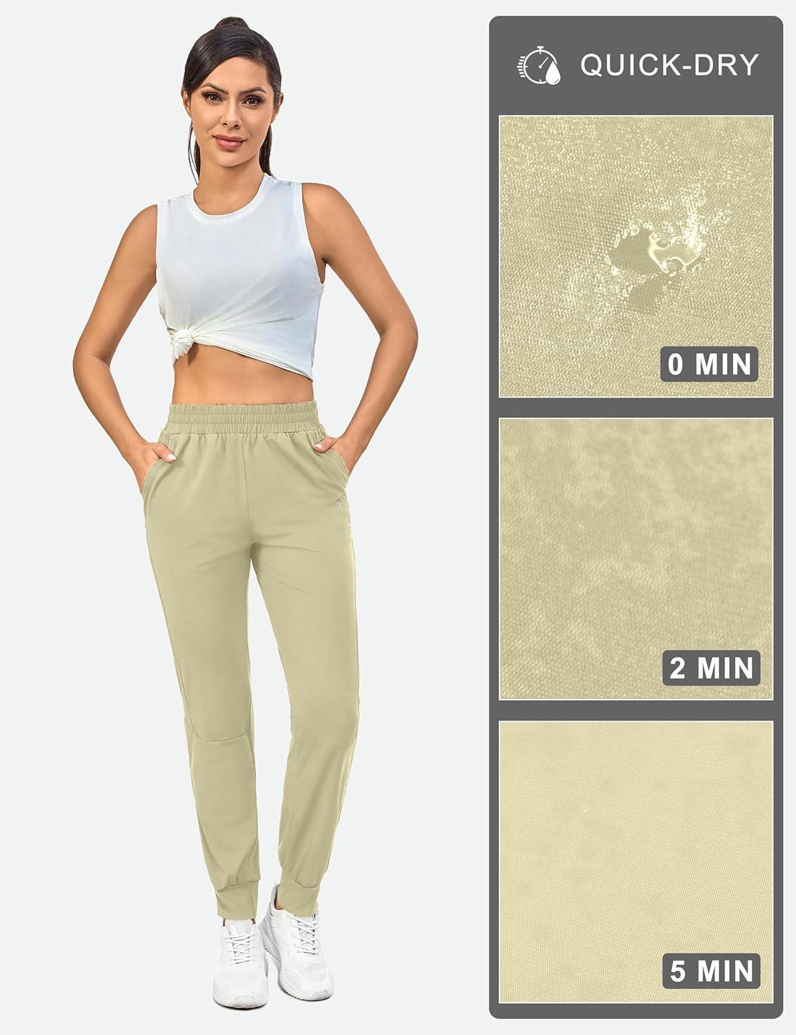 imageLittle Donkey Andy Womens Stretch Joggers with Pockets QuickDry Lightweight Running Pants for WomenKhaki