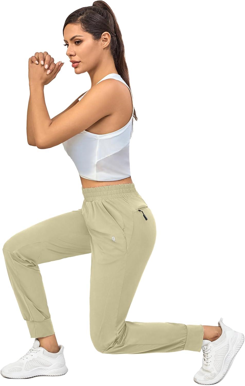 imageLittle Donkey Andy Womens Stretch Joggers with Pockets QuickDry Lightweight Running Pants for WomenKhaki
