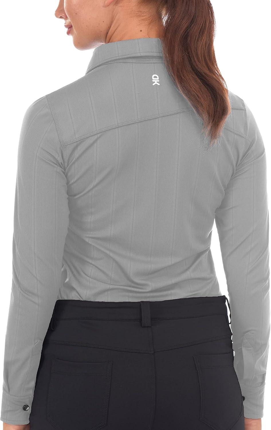 imageLittle Donkey Andy Womens Ultra Stretch Quick Dry Lightweight Golf Polo Shirts Moisture Wicking Top UPF50 Tennis SportsLong Sleeve Cloudburst
