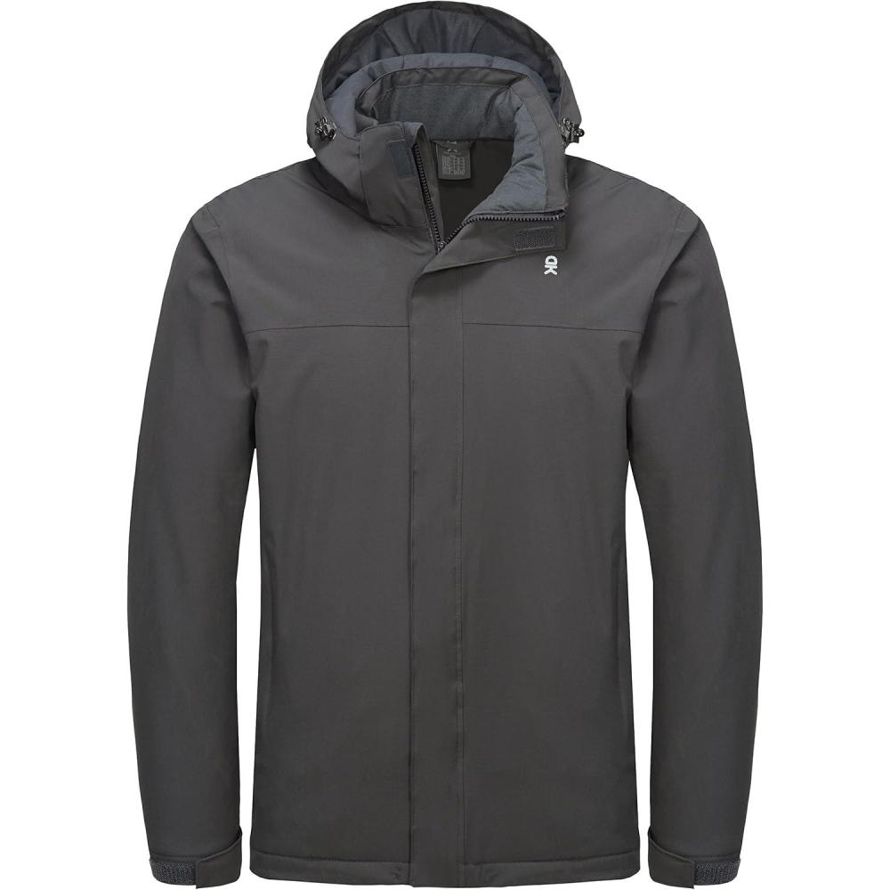 imageLittle Donkey Andy Mens Waterproof Ski Snowboarding Jacket Windproof Warm Coat with Detachable HoodDark Grey