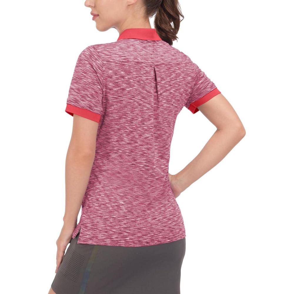 imageLittle Donkey Andy Womens Lightweight Short Sleeve Golf Polo Shirt 3Buttons Collared Quick Dry Moisture Wicking UPF 50Heather Red