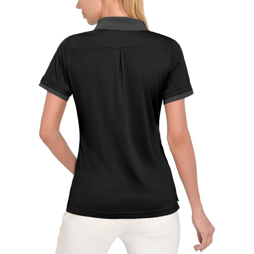 imageLittle Donkey Andy Womens Lightweight Short Sleeve Golf Polo Shirt 3Buttons Collared Quick Dry Moisture Wicking UPF 50Pure Black