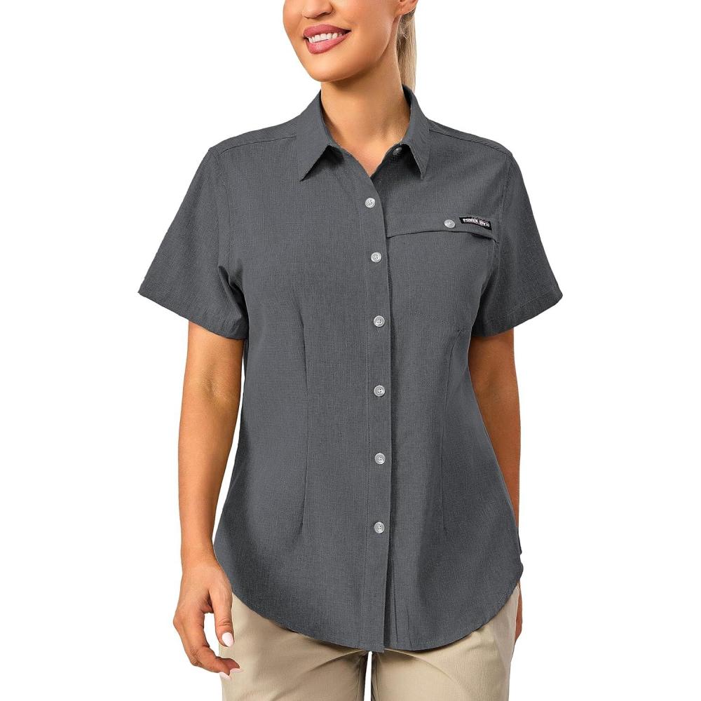 imageLittle Donkey Andy Womens Lightweight UPF 50 Short Sleeve Shirt Breathable Fishing Hiking Shirt AirHoles TechCarbon Heathershort