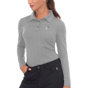 Little Donkey Andy Women’s Ultra Stretch Quick Dry Lightweight Golf Polo Shirts Moisture Wicking Top UPF50+ Tennis Sports(Long Sleeve Cloudburst)