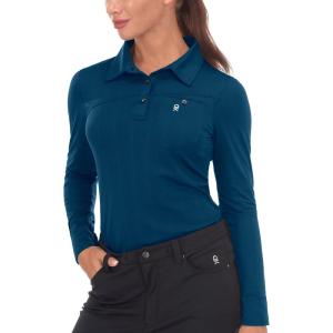 Little Donkey Andy Women’s Ultra Stretch Quick Dry Lightweight Golf Polo Shirts Moisture Wicking Top UPF50+ Tennis Sports(Long Sleeve Navy)