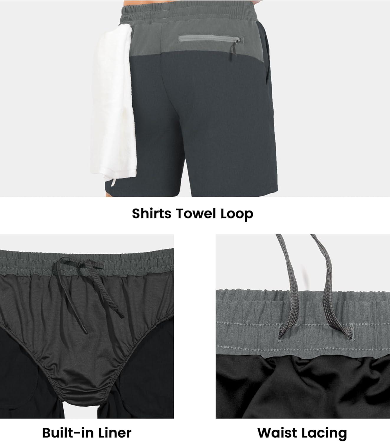 imageLittle Donkey Andy Mens 7quot Running Shorts with Liner Quick Dry Stretch Athletic Workout Shorts with Zipper Pockets