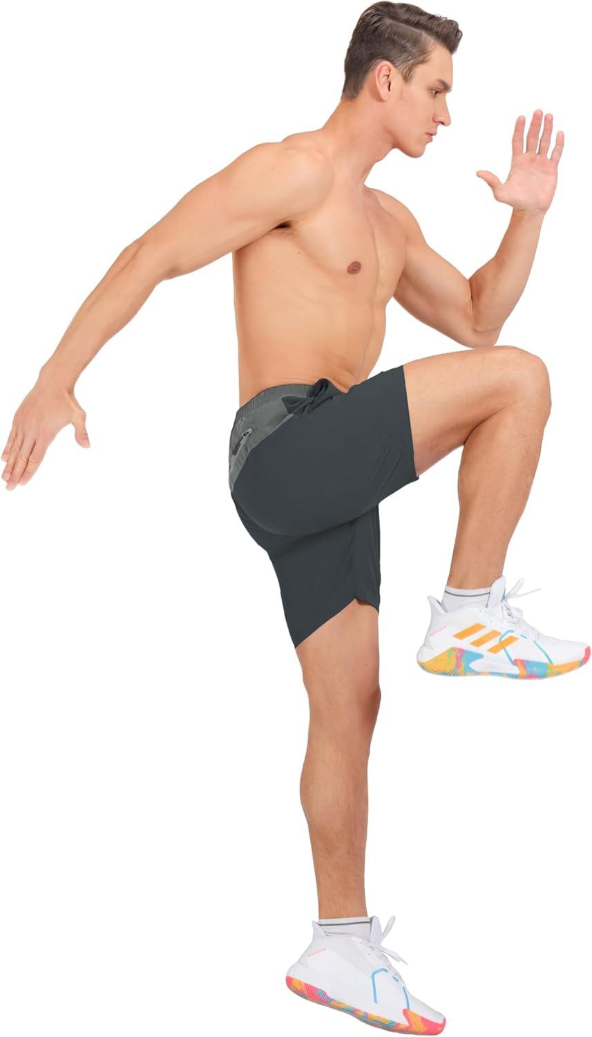 imageLittle Donkey Andy Mens 7quot Running Shorts with Liner Quick Dry Stretch Athletic Workout Shorts with Zipper Pockets