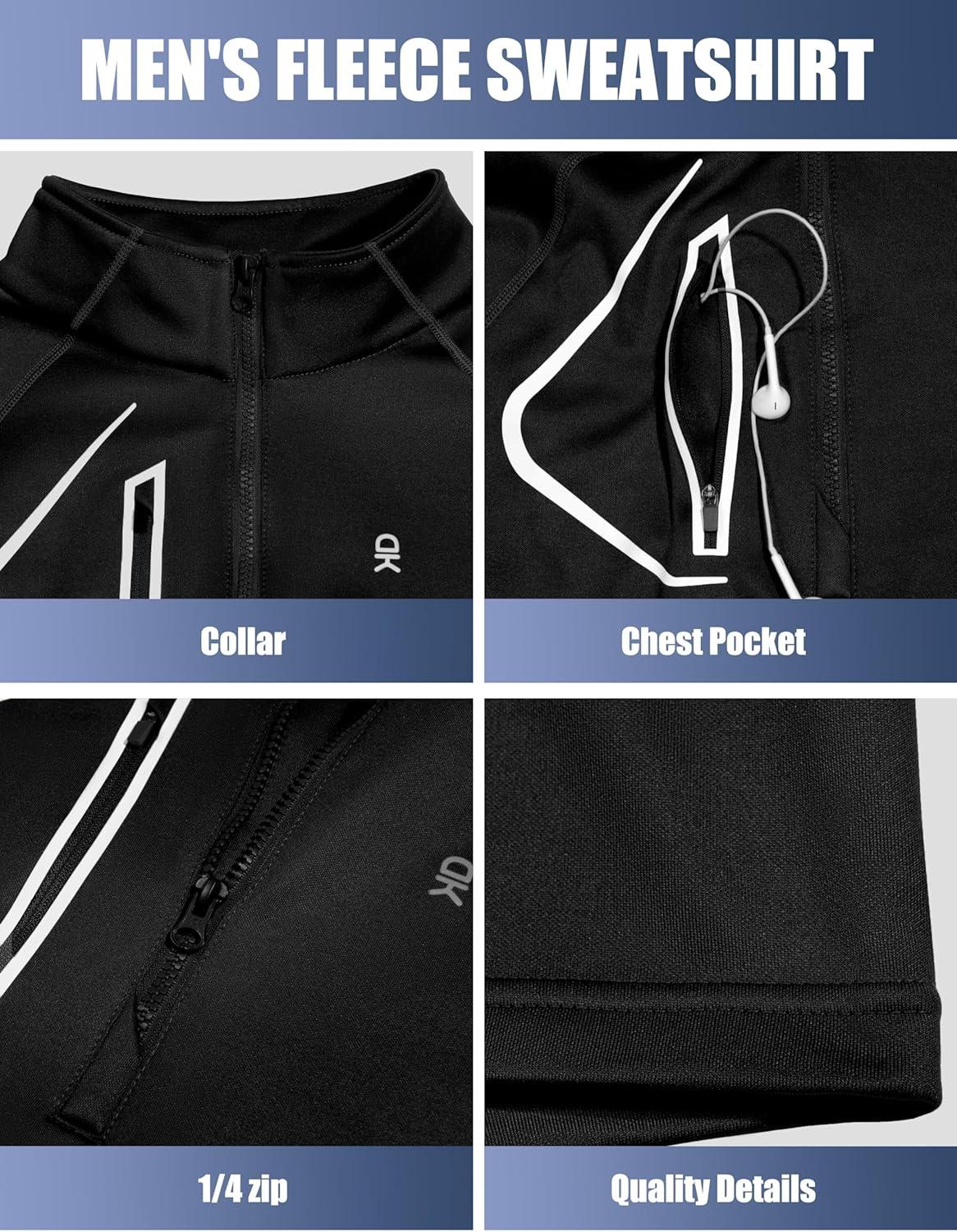 imageLittle Donkey Andy Mens Fleece Running Pullover Quarter Zip Long Sleeve Warm Sweatshirts Athletic Workout ShirtsBlack