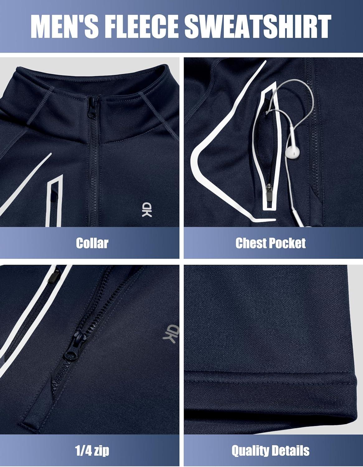 imageLittle Donkey Andy Mens Fleece Running Pullover Quarter Zip Long Sleeve Warm Sweatshirts Athletic Workout ShirtsNavy