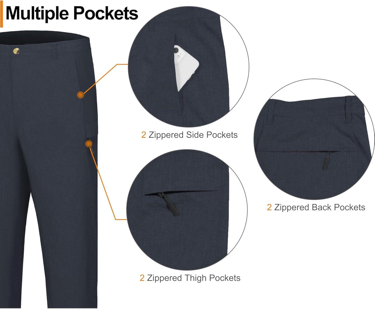 imageLittle Donkey Andy Mens Quick Dry Hiking Pants Classic Fit Lightweight Trousers with 6 Pockets Casual Outdoor Travel GolfBlack