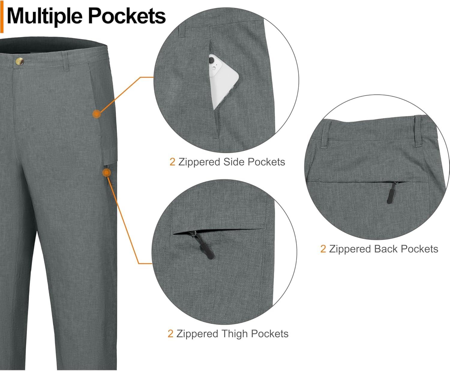 imageLittle Donkey Andy Mens Quick Dry Hiking Pants Classic Fit Lightweight Trousers with 6 Pockets Casual Outdoor Travel GolfGrey