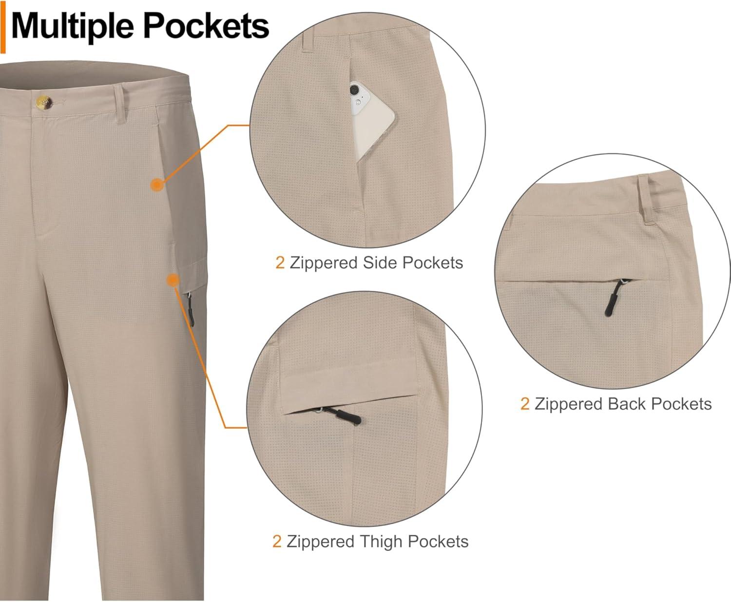 imageLittle Donkey Andy Mens Quick Dry Hiking Pants Classic Fit Lightweight Trousers with 6 Pockets Casual Outdoor Travel GolfKhaki
